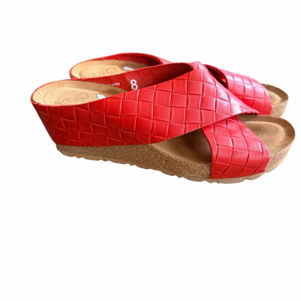 Yokono Women’s Red Woven Platform Slide Sandals Genuine Leather Size8